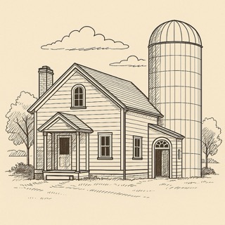 Two Story Farmhouse with Silo by Jameson McShane