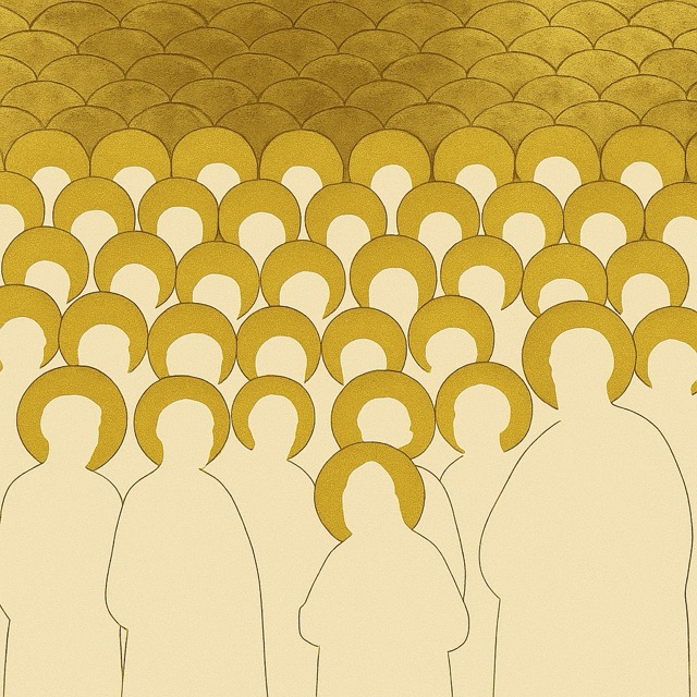 Medieval-Inspired Golden Haloed Figures