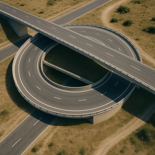 Circular Roadway Interchange in a Dry Landscape